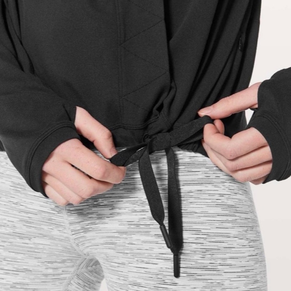 Lululemon Ready to Rulu Hoodie Black Wrap Tie Front Women SZ 2 Read Lightweight - Picture 8 of 12